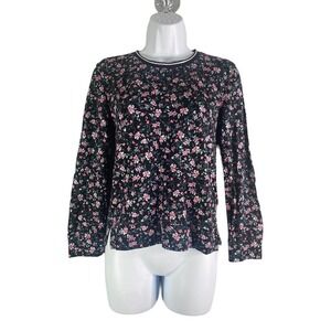 Ten Sixty Sherman Girls Crew Neck Long Sleeve Top In Black Pink Floral Sz Large